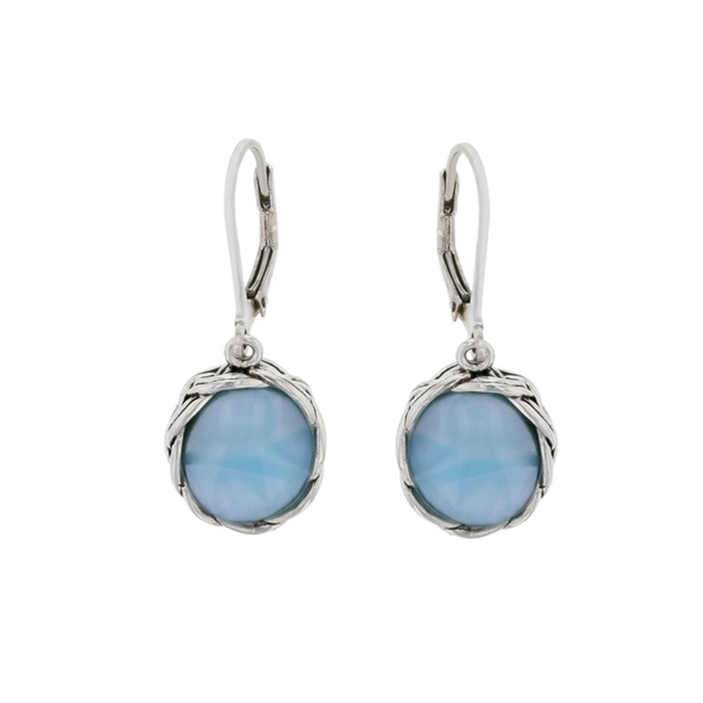 925 Sterling Silver Larimar Oval Shape on Braided Frame Earrings Lever Back